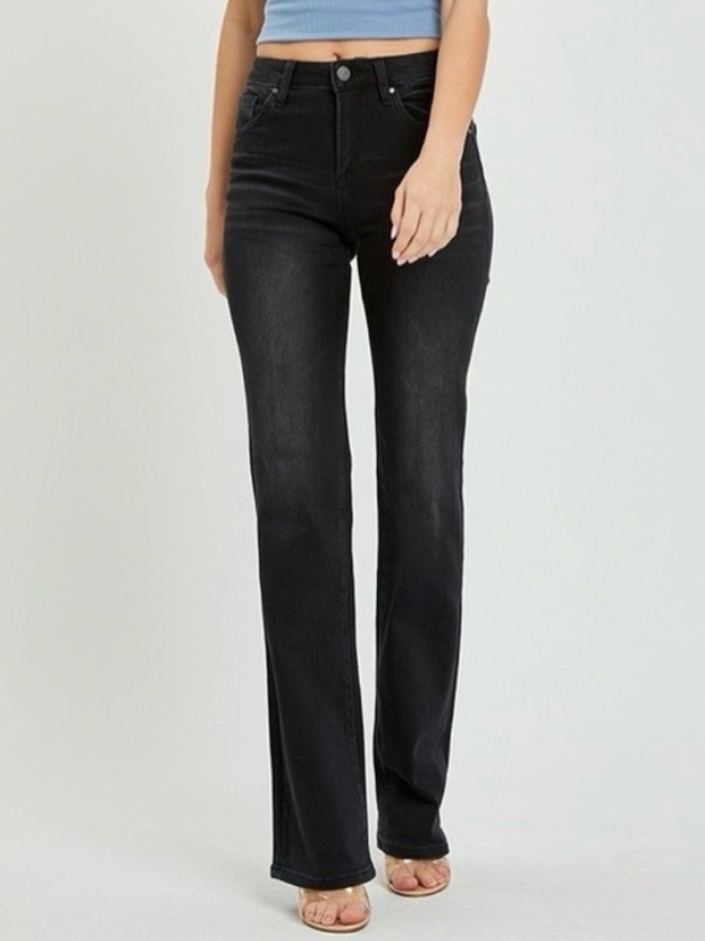 NWT Risen Mid Rise Slim Straight Black Jeans Size 28 - Picture 5 of 5